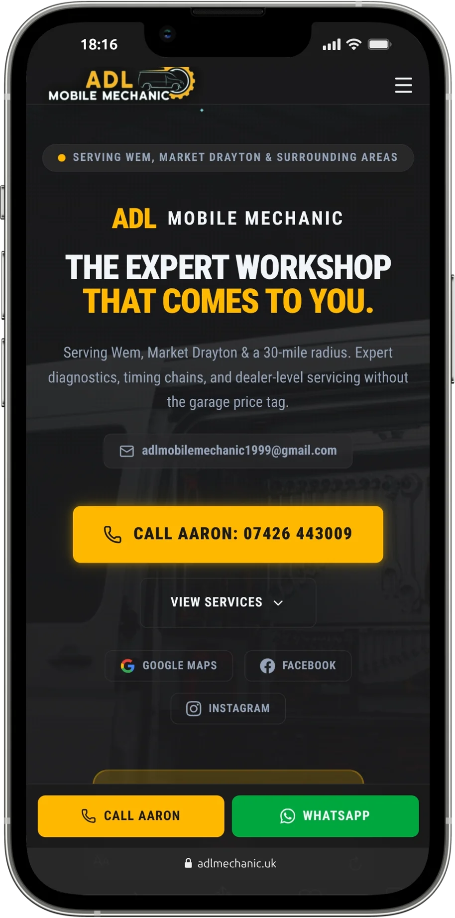 ADL Mechanic mobile website view